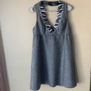 ANNA SUI Tweed Halter Dress with Embellished Neckline.